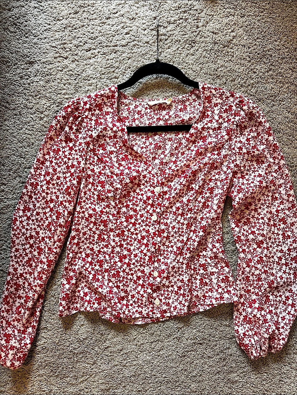 LUSH Floral Blouse in Red & White Size XS Like New